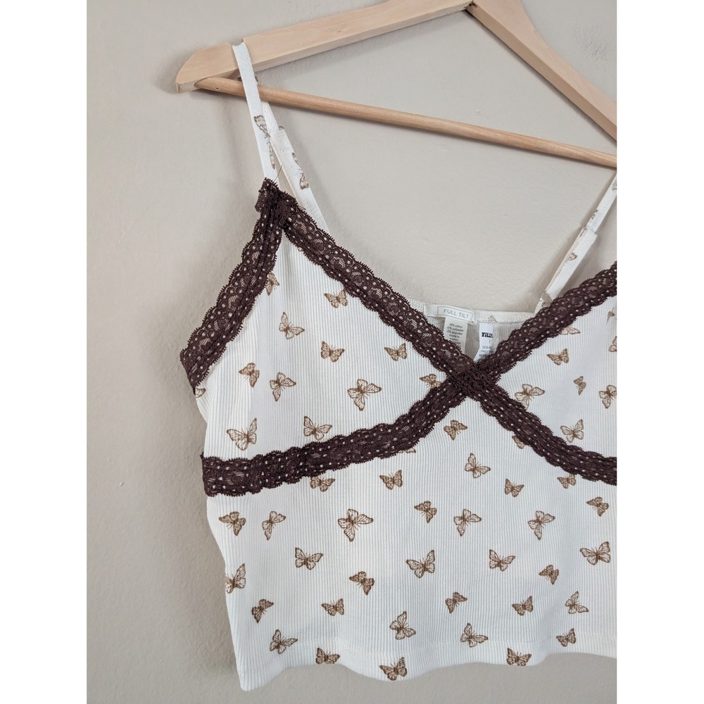 Y2K Butterfly Lace Trim Cami Crop Top Cottage Summer Indie Nature Juniors XXL - Picture 3 of 5